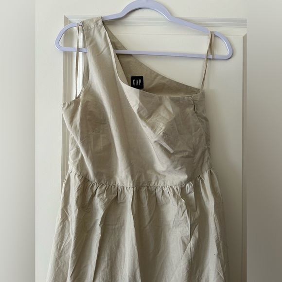 GAP 100% Cotton Beige One-Shoulder Midi Dress Size 4 - Picture 10 of 12